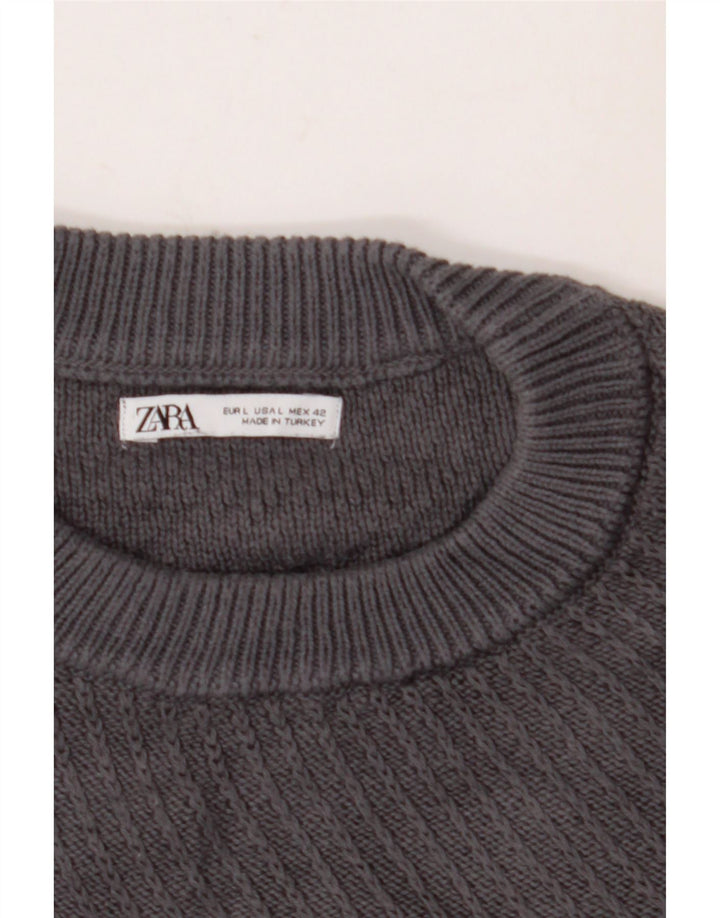 Suéter masculino ZARA com ajuste solto e gola redonda, grande cinza