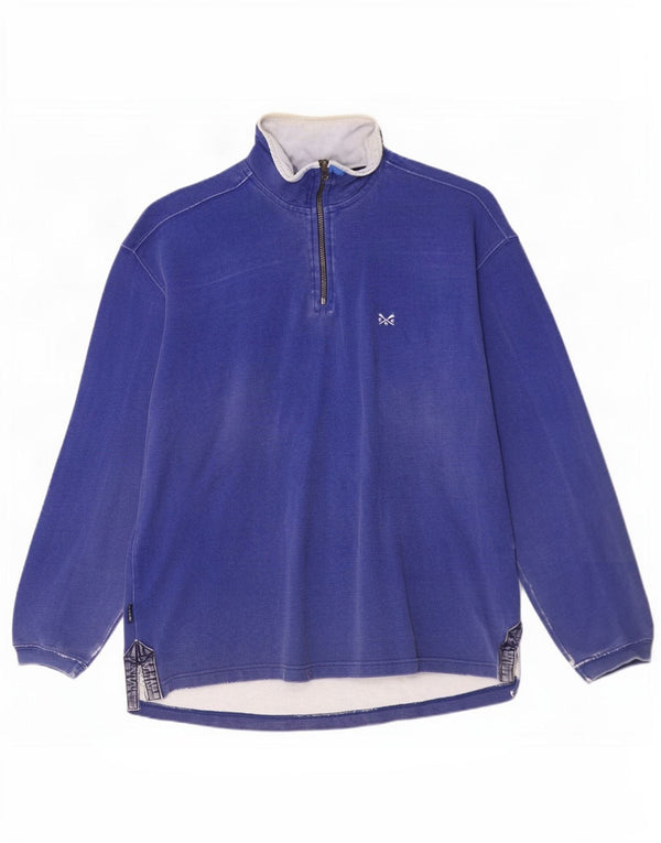 Crew Clothing Mens Zip Neck Moletom Jumper Grande Algodão Azul