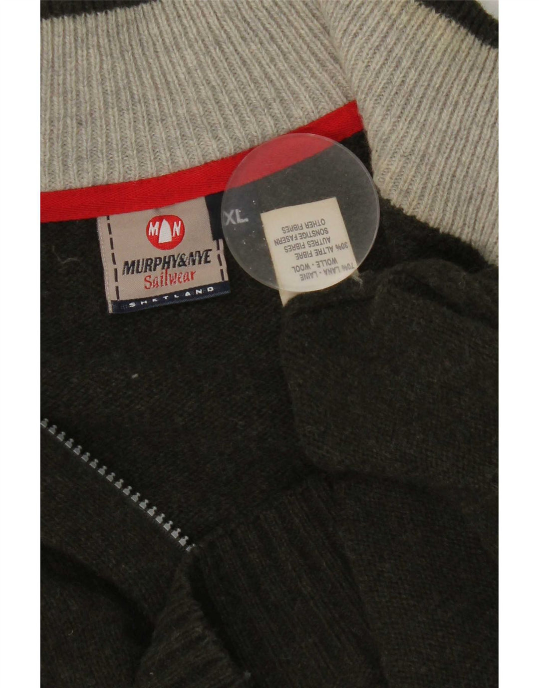 Suéter masculino Murphy & Nye com zíper e gola XL de lã verde
