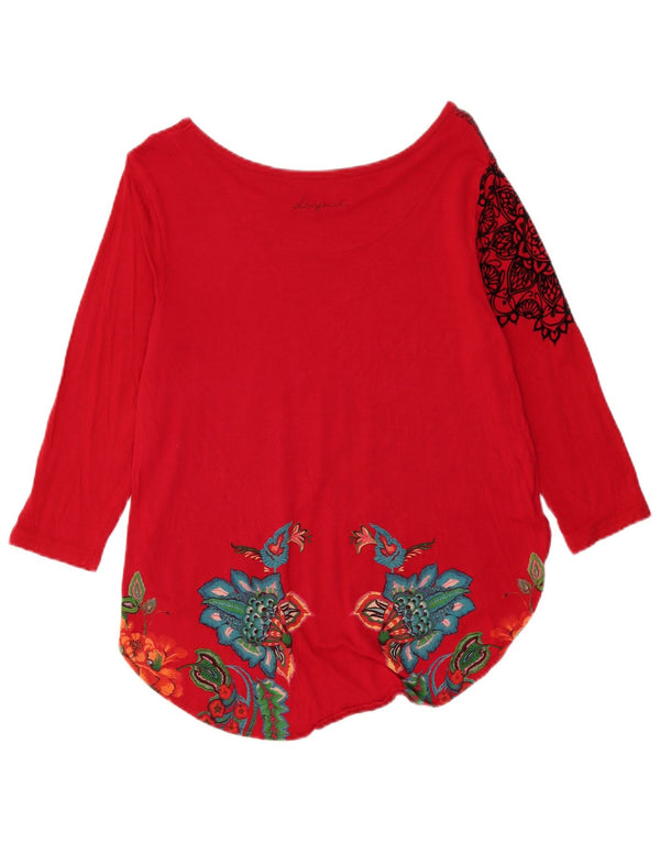 Top gráfico feminino Desigual manga 3/4 UK 14 grande vermelho floral