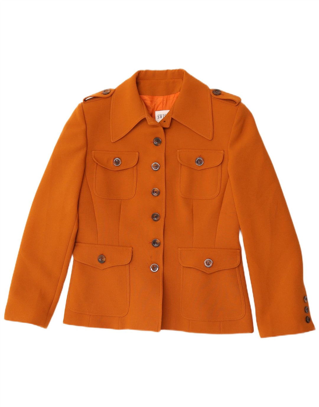 Jaqueta blazer feminina militar de 6 botões Swish IT 46 grande poliéster marrom