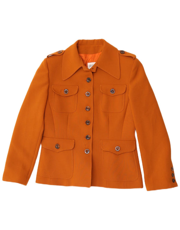 Jaqueta blazer feminina militar de 6 botões Swish IT 46 grande poliéster marrom