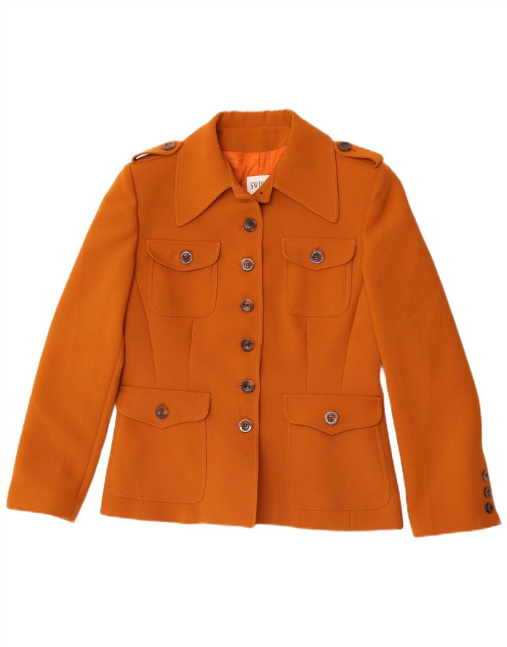 Jaqueta blazer feminina militar de 6 botões Swish IT 46 grande poliéster marrom