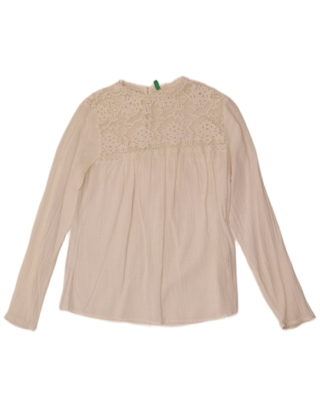Blusa feminina de manga comprida Benetton UK 10 algodão branco pequeno