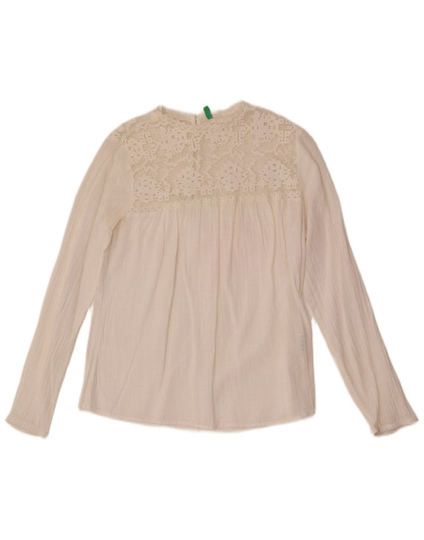 Blusa feminina de manga comprida Benetton UK 10 algodão branco pequeno