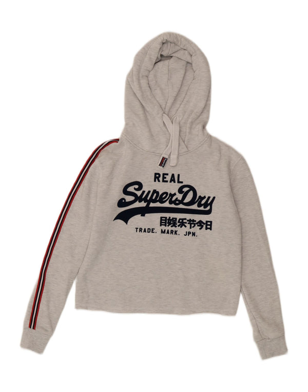 Suéter com capuz superdimensionado feminino Superdry Crop Graphic UK 6 XS algodão cinza