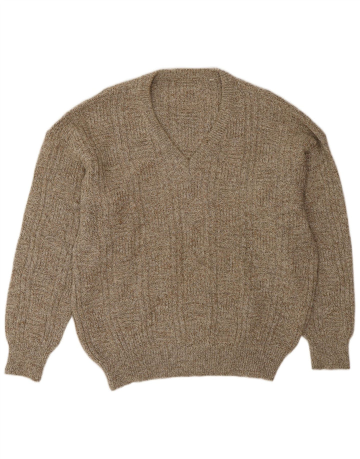 Suéter masculino vintage com decote em V IT 52 grande lã bege