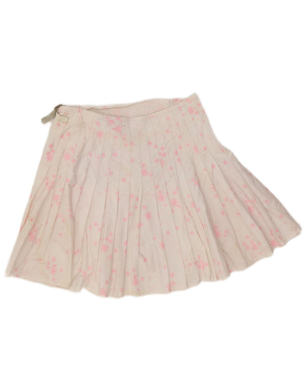 Mini saia plissada feminina Custo EU 40 médio W28 algodão floral branco