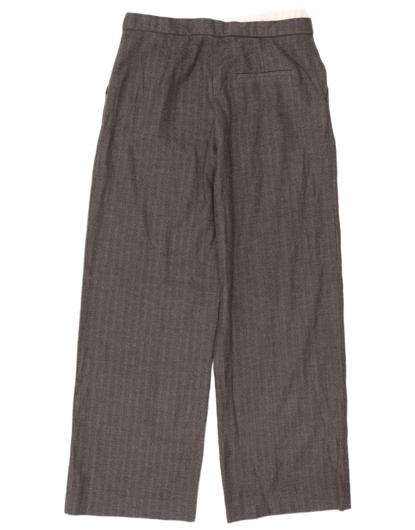 Zara Calça feminina casual de perna larga pequena W26 L29 cinza espinha de peixe