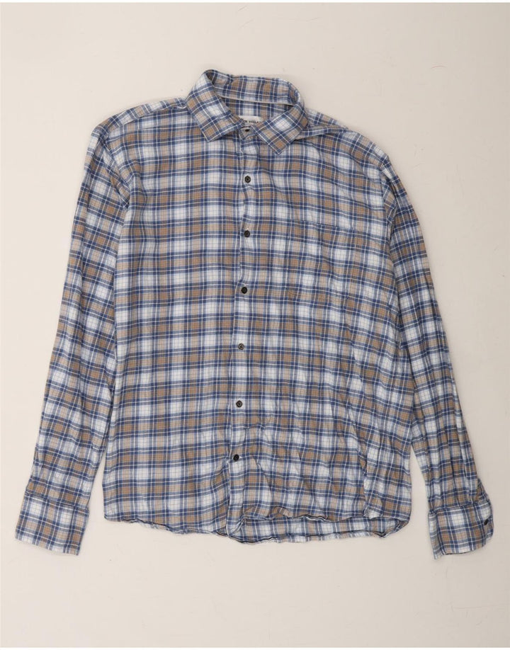 PETER MILLAR Mens Flannel Shirt Medium Blue Check Cotton Vintage Peter Millar and Second-Hand Peter Millar from Messina Hembry 
