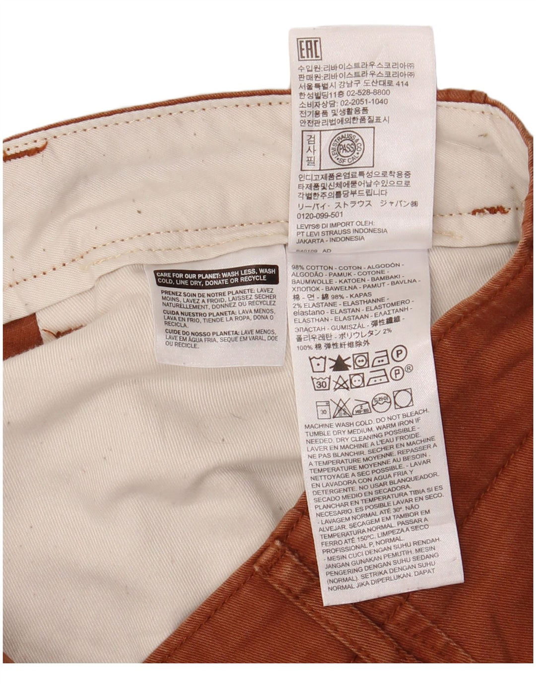 Shorts Chino Masculino Levi's W38 XL Algodão Marrom