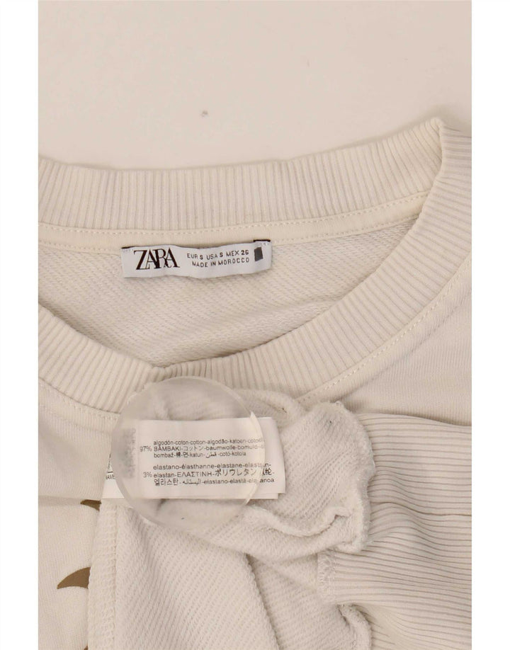 Zara moletom feminino gráfico oversized jumper Reino Unido 10 pequeno algodão branco