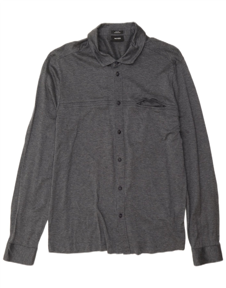Camisa Slim Fit Masculina Hugo Boss Grande Algodão Cinza