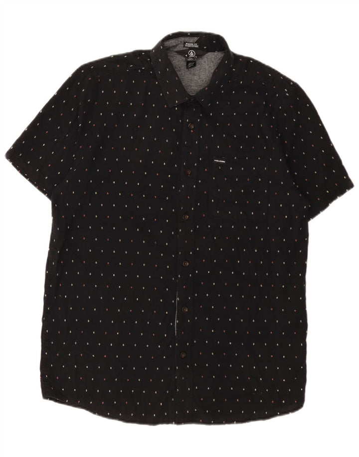Camisa masculina de manga curta de ajuste moderno da Volcom, algodão manchado preto médio