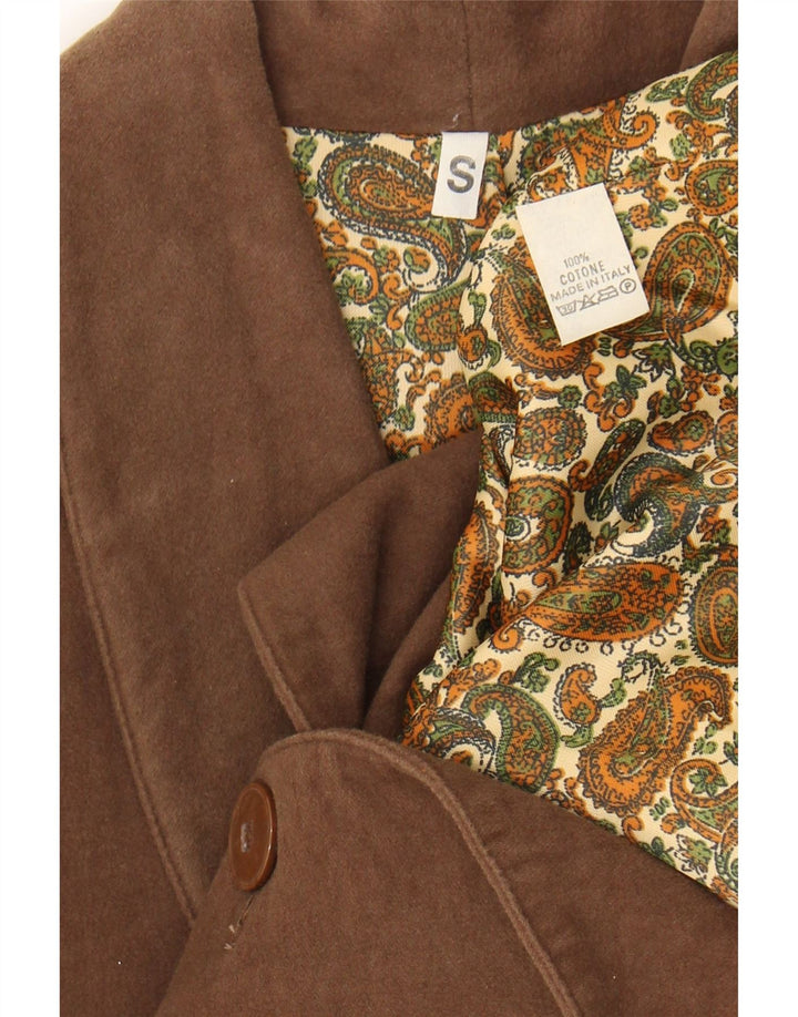 Jaqueta blazer feminina vintage com 2 botões Reino Unido 10 algodão marrom pequeno