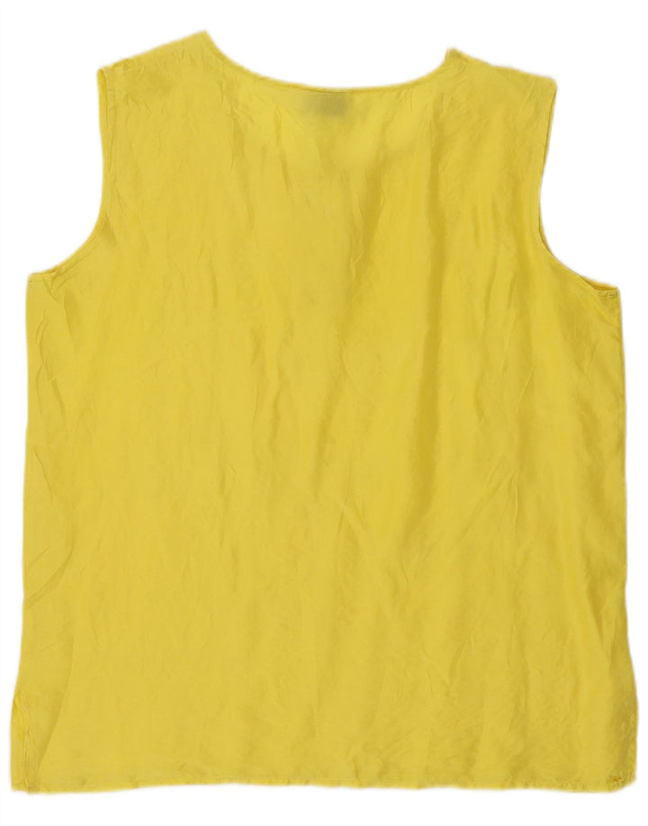 Blusa feminina vintage sem mangas UK 14 seda amarela média