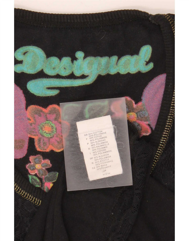 Desigual Womens Vest Top UK 12 Médio Algodão Geométrico Preto