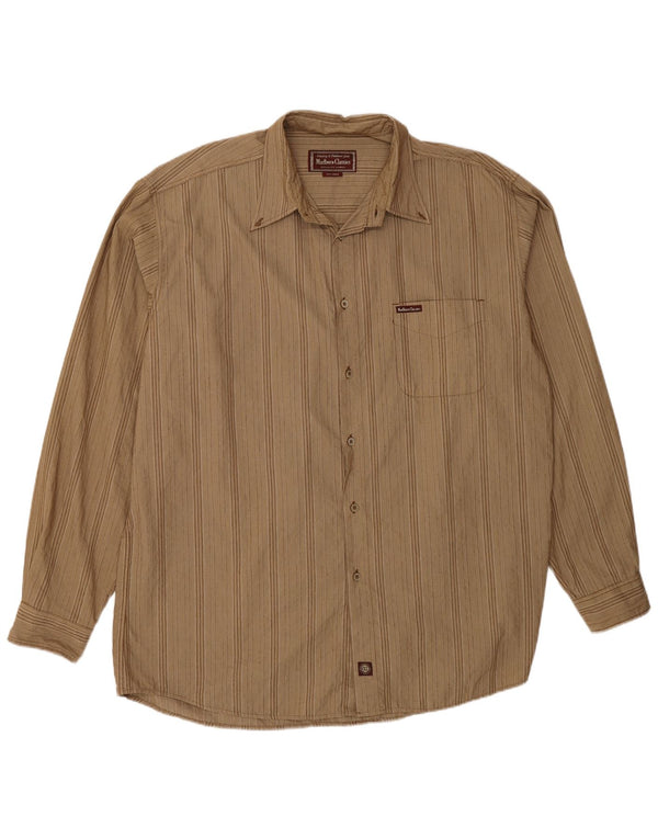 Marlboro Classics Mens Shirt 2XL Beige Pinstripe Cotton