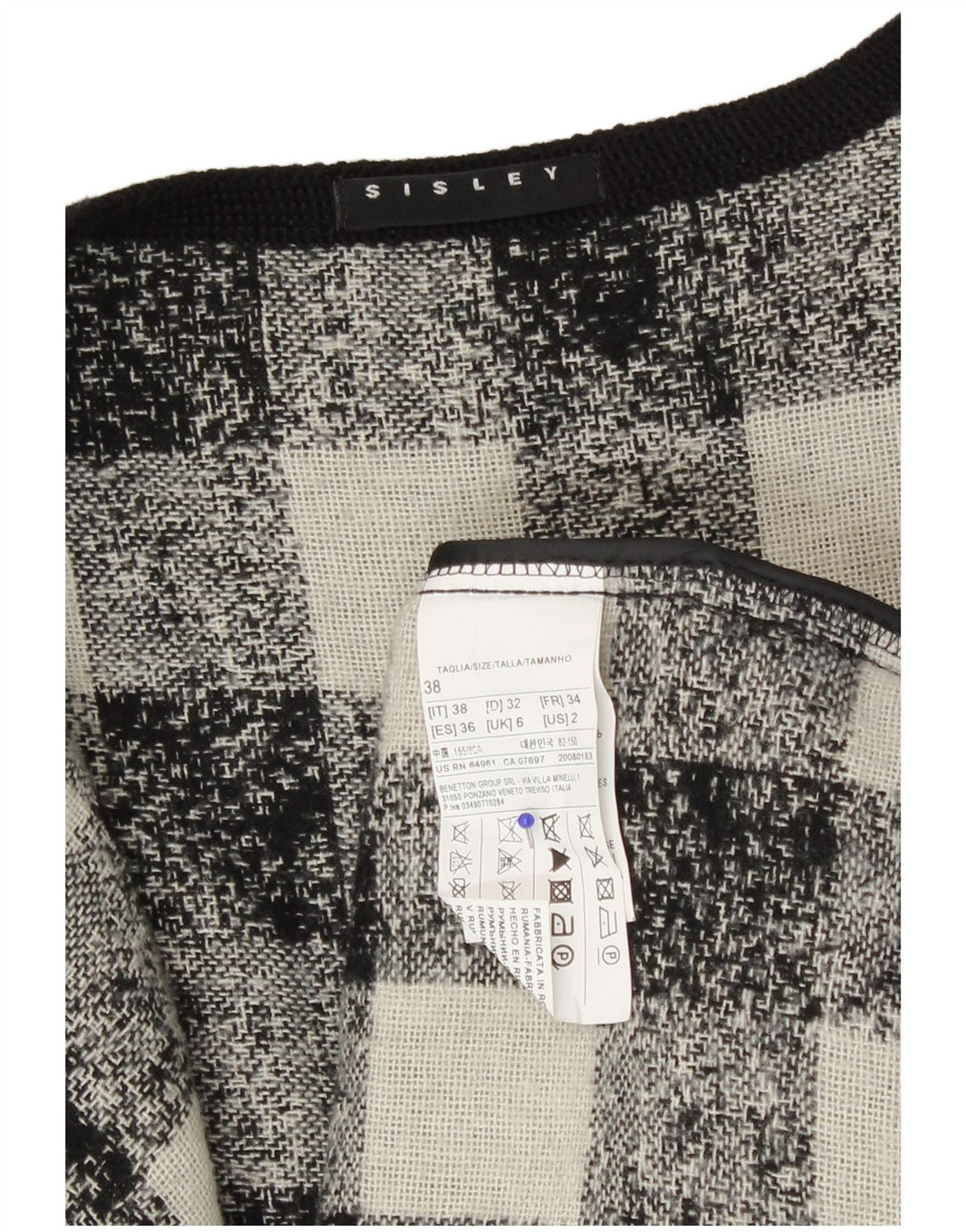 Jaqueta Blazer Oversized Sisley Feminina Reino Unido 6 XS Preto Gingham Acrílico