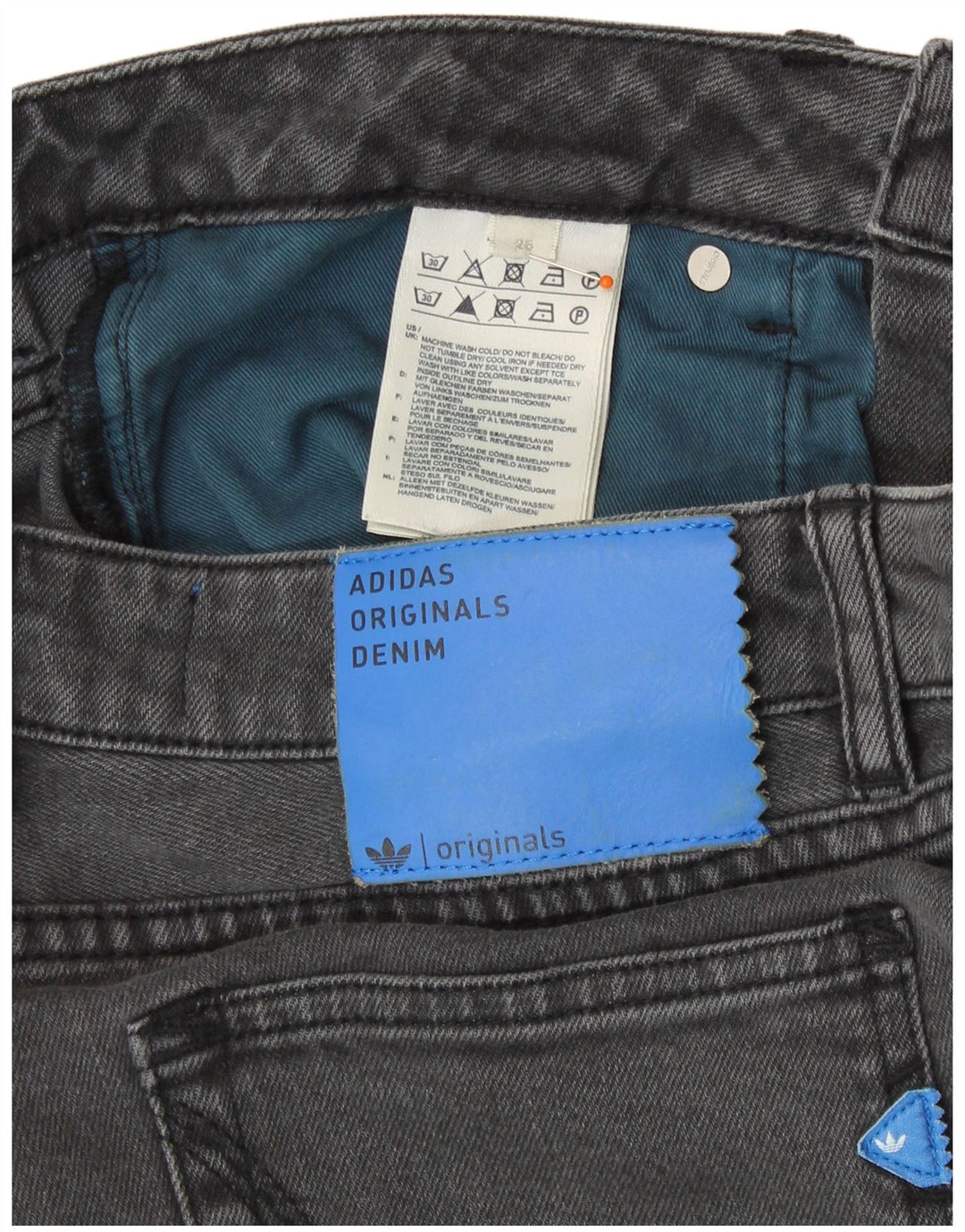 Shorts jeans feminino Adidas W26 pequeno algodão cinza