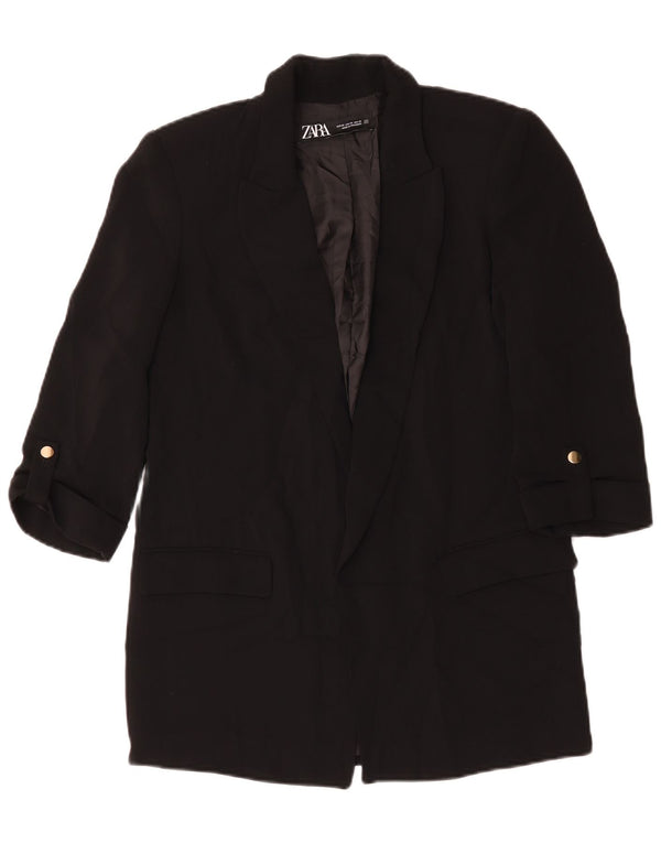 Zara Jaqueta blazer feminina oversized manga 3/4 aberta Reino Unido 6 XS preto poliéster