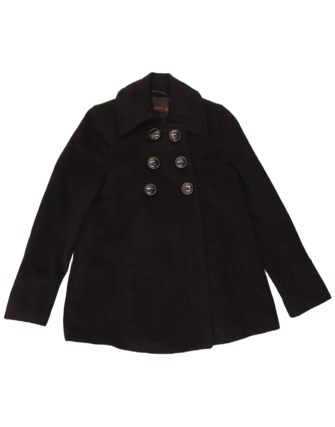 Zara Womens Pea Coat UK 8 Pequeno Acetato Preto