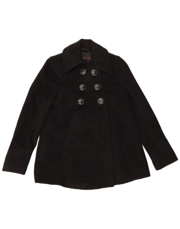 Zara Womens Pea Coat UK 8 Pequeno Acetato Preto