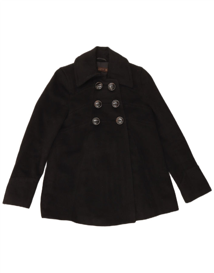 Zara Womens Pea Coat UK 8 Pequeno Acetato Preto