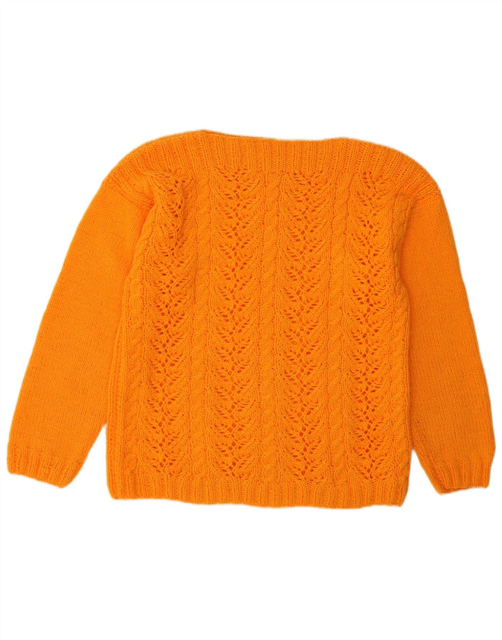 Suéter feminino VINTAGE com gola canoa Reino Unido 12 médio laranja