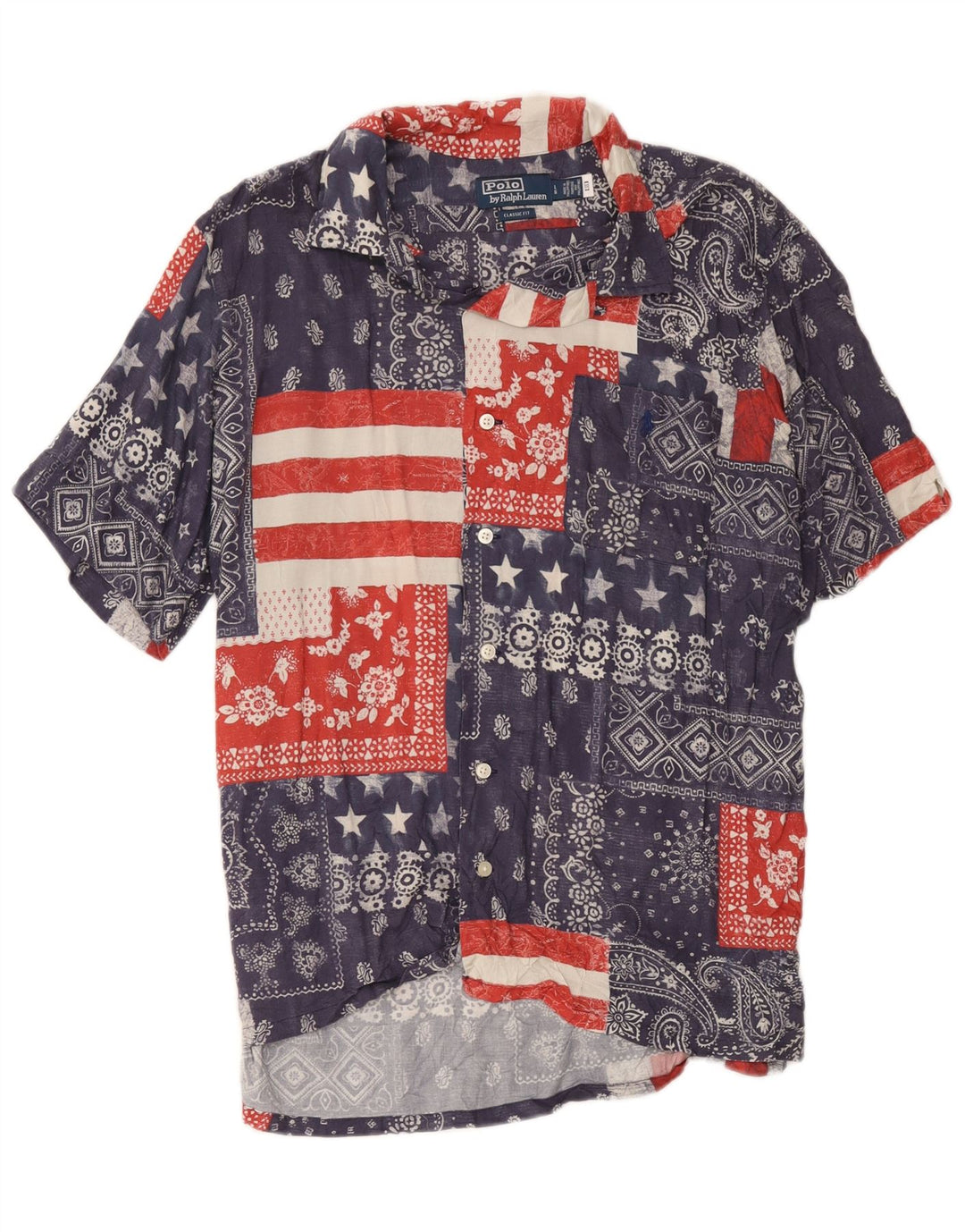 Polo Ralph Lauren Camisa masculina de manga curta grande patchwork azul marinho