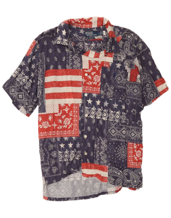 Polo Ralph Lauren Camisa masculina de manga curta grande patchwork azul marinho