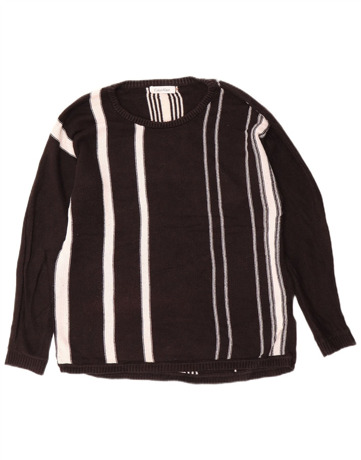 Suéter masculino CALVIN KLEIN com gola canoa, algodão listrado preto médio