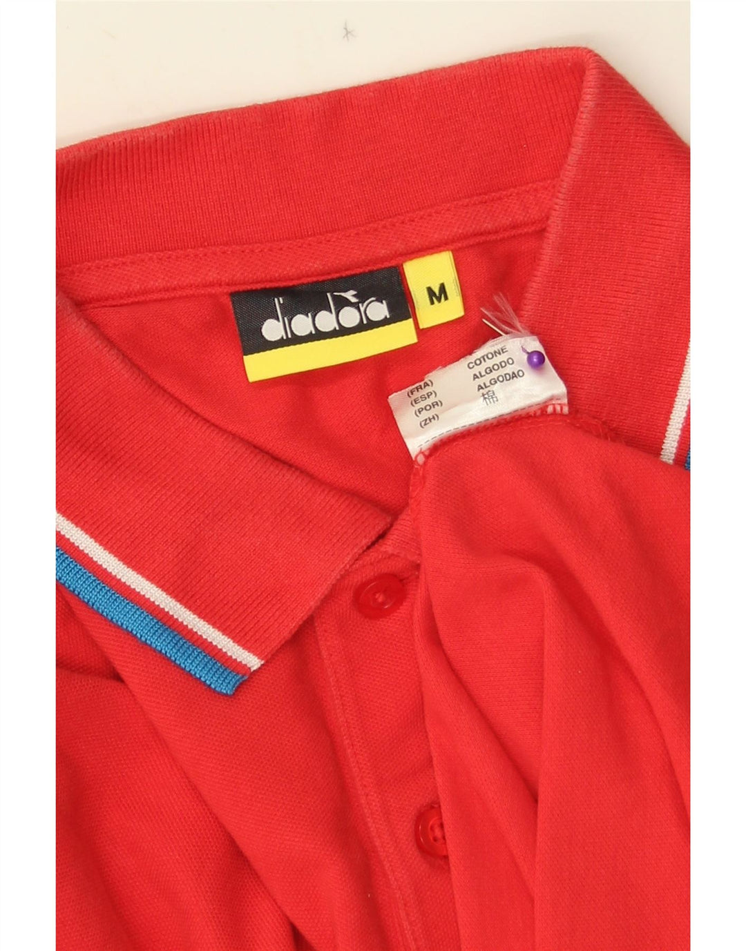 Camisa polo masculina DIADORA de algodão listrado vermelho médio