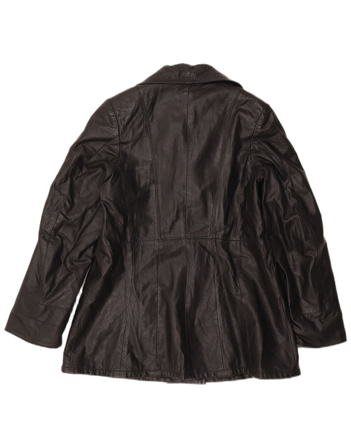 Jaqueta de couro vintage feminina com peito duplo IT 46 grande preta