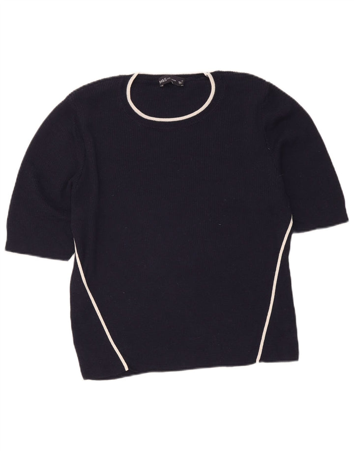 Blusa feminina de manga curta Marks & Spencer Reino Unido 16 grande azul marinho