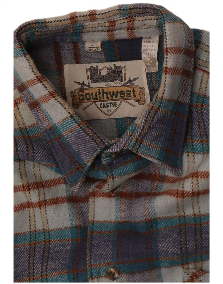Camisa masculina de flanela Southwest tamanho 41/42 grande algodão xadrez azul