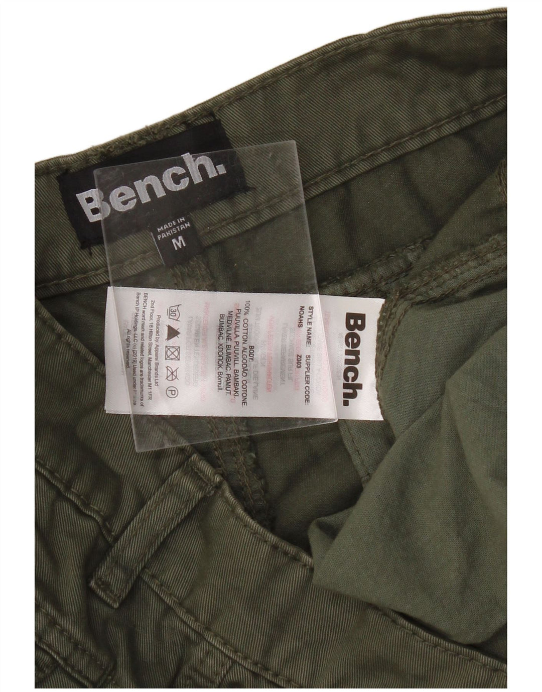 BENCH Mens Graphic Cargo Shorts Médio W32 Algodão Verde