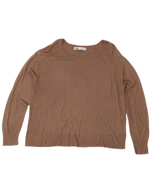 Suéter feminino Zara com gola canoa Reino Unido 16 grande viscose marrom