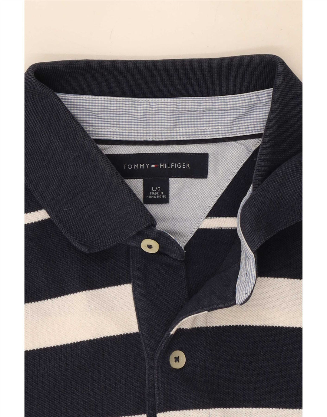 Camisa polo masculina Tommy Hilfiger grande listrada azul marinho