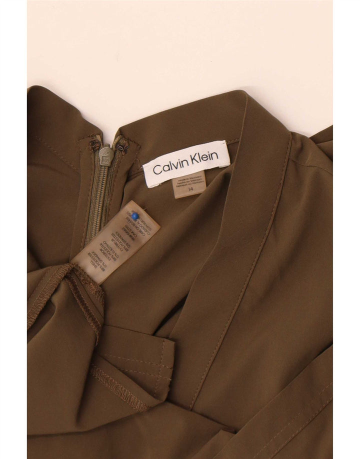 Vestido feminino Calvin Klein sem mangas com bainha US 14 XL cáqui poliéster