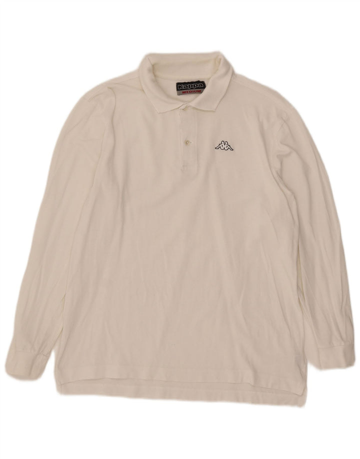 Camisa polo masculina Kappa de manga comprida de algodão branco médio