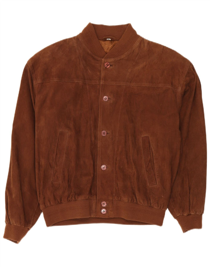 Jaqueta bomber masculina vintage de camurça IT 50 couro marrom grande