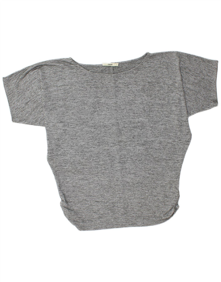 Camiseta feminina grande Oasis UK 10 poliéster manchado cinza pequeno