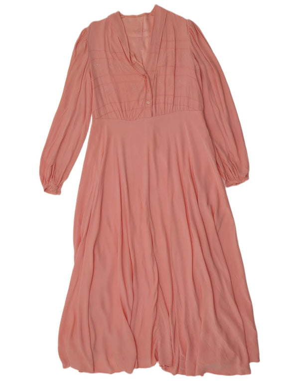 Vestido maxi feminino vintage de manga comprida para chá UK 12 médio rosa floral retrô