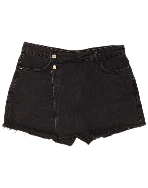 Zara Shorts jeans feminino de cintura alta XL W32 preto