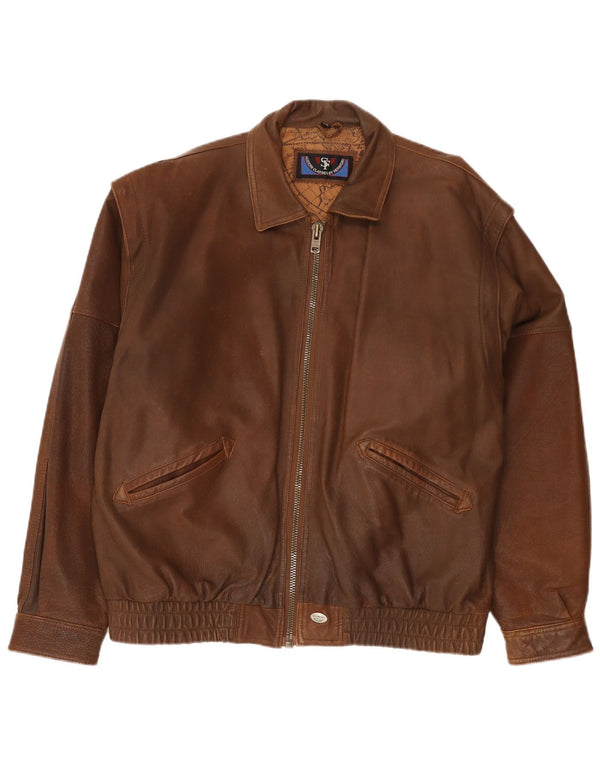 Jaqueta de couro bomber masculina Herrford EU 54 2XL couro marrom