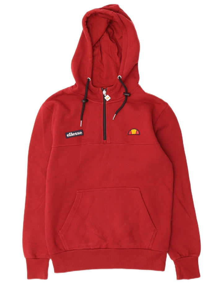 ELLESSE Suéter masculino com capuz e zíper e gola pequena de algodão vermelho