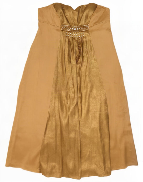 Vestido feminino Monsoon sem alças UK 22 3XL dourado colorblock seda