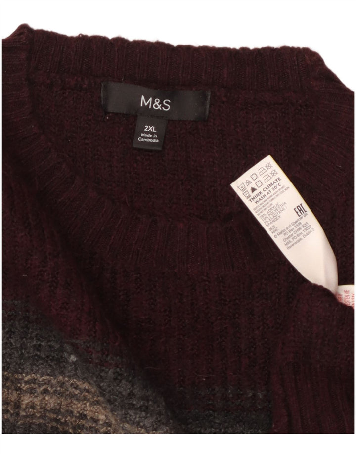 MARKS & SPENCER Suéter masculino com gola redonda 2XL acrílico listrado cor de vinho