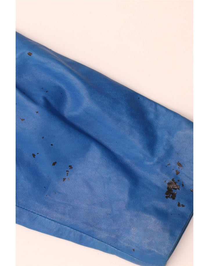 Jaqueta de couro vintage feminina UK 10 pequena azul